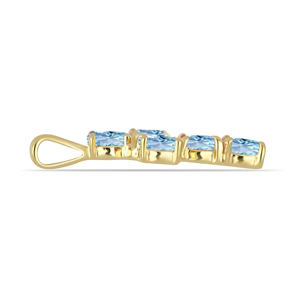 Bulk 14K Gold Round Aquamarine Five-Stone Cluster Cross Pendant - Gold Jewelry Supplier UK